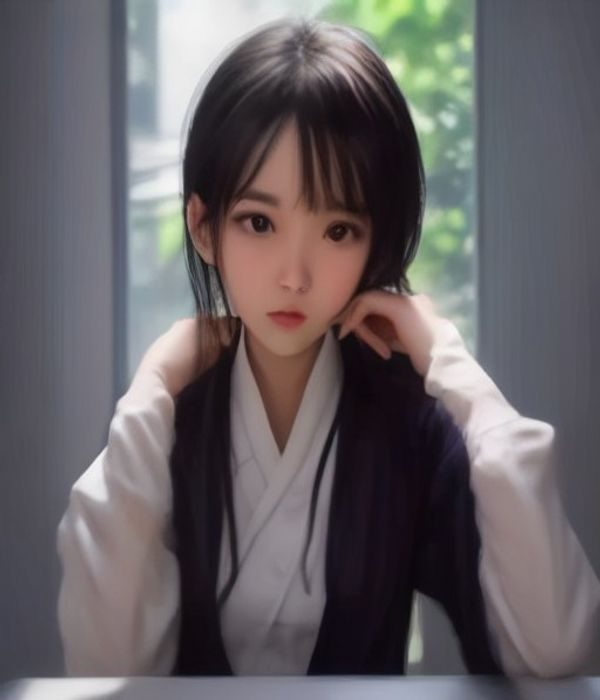 一位现代女性在橙色暖光书房中手持古籍阅读，背景有花卉装饰，传递卿本佳人的文化气韵与自信从容